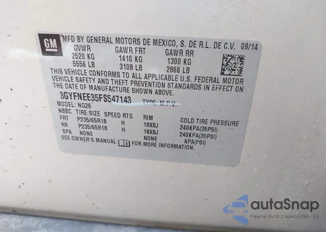 2015 Cadillac Srx Luxury Collection z USA, uszkodzony, nr VIN 3GYFNEE35FS547143